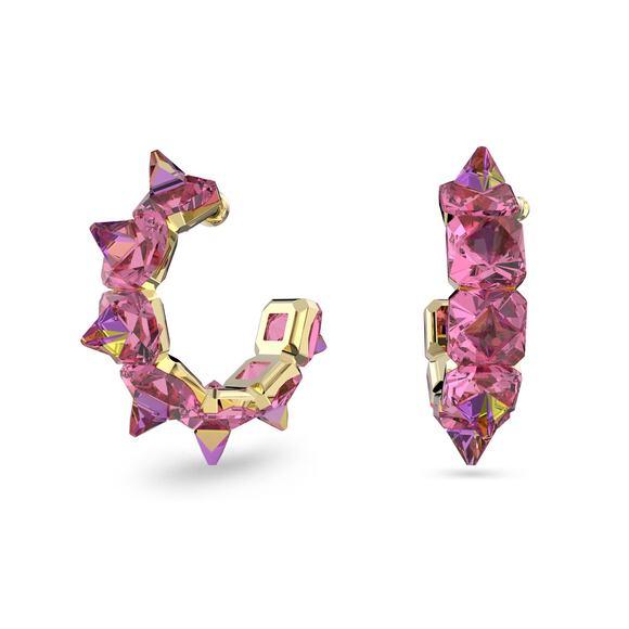 Swarovski Ortyx hoop earrings Pyramid cut, Pink, Gold-tone plated - Picture 7 of 8
